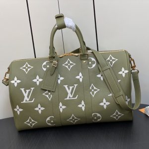 Grass Green Full Leather Embossed Silkscreen Travel Bag