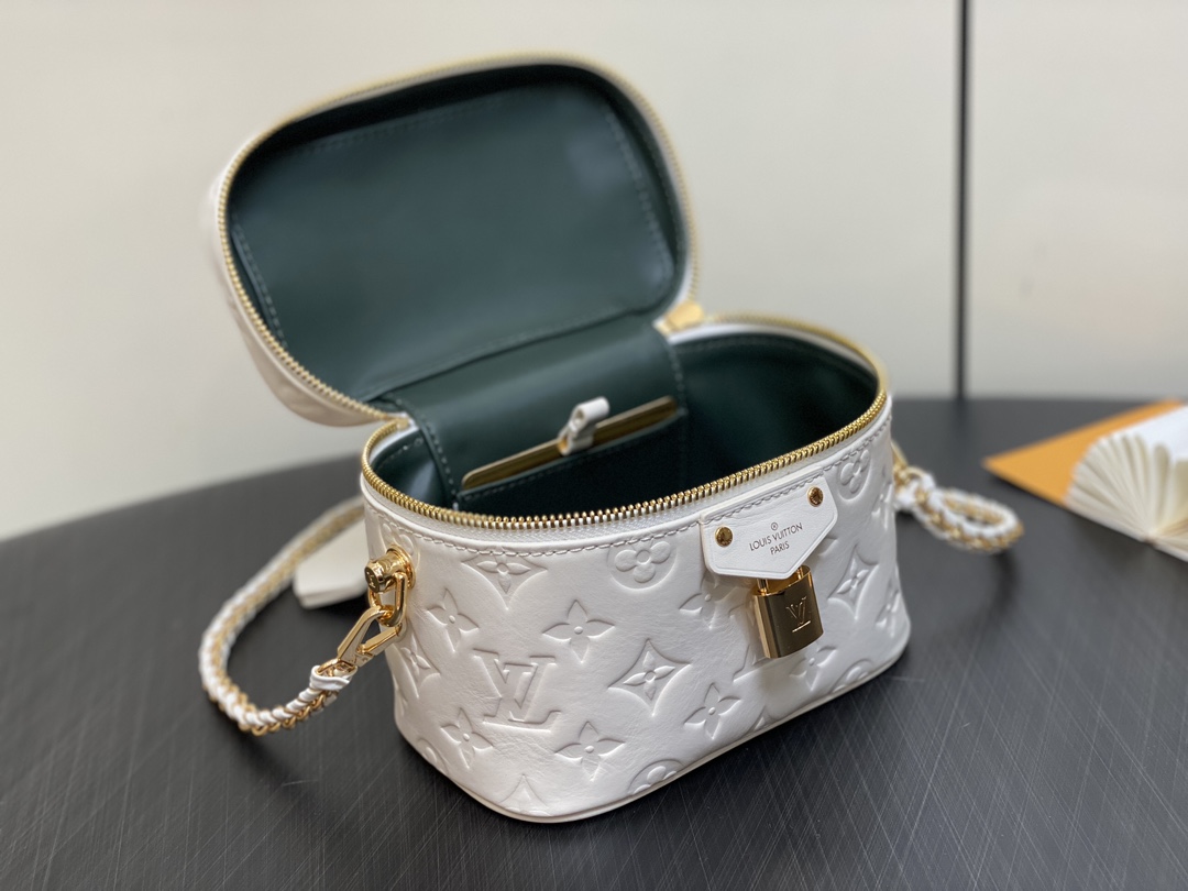 White Full Leather Embossed Cosmetic Bag - Image 11