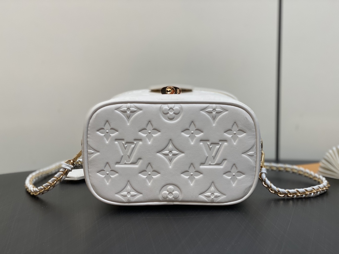 White Full Leather Embossed Cosmetic Bag - Image 9