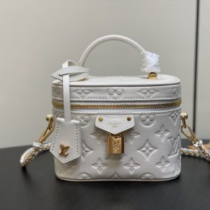 White Full Leather Embossed Cosmetic Bag