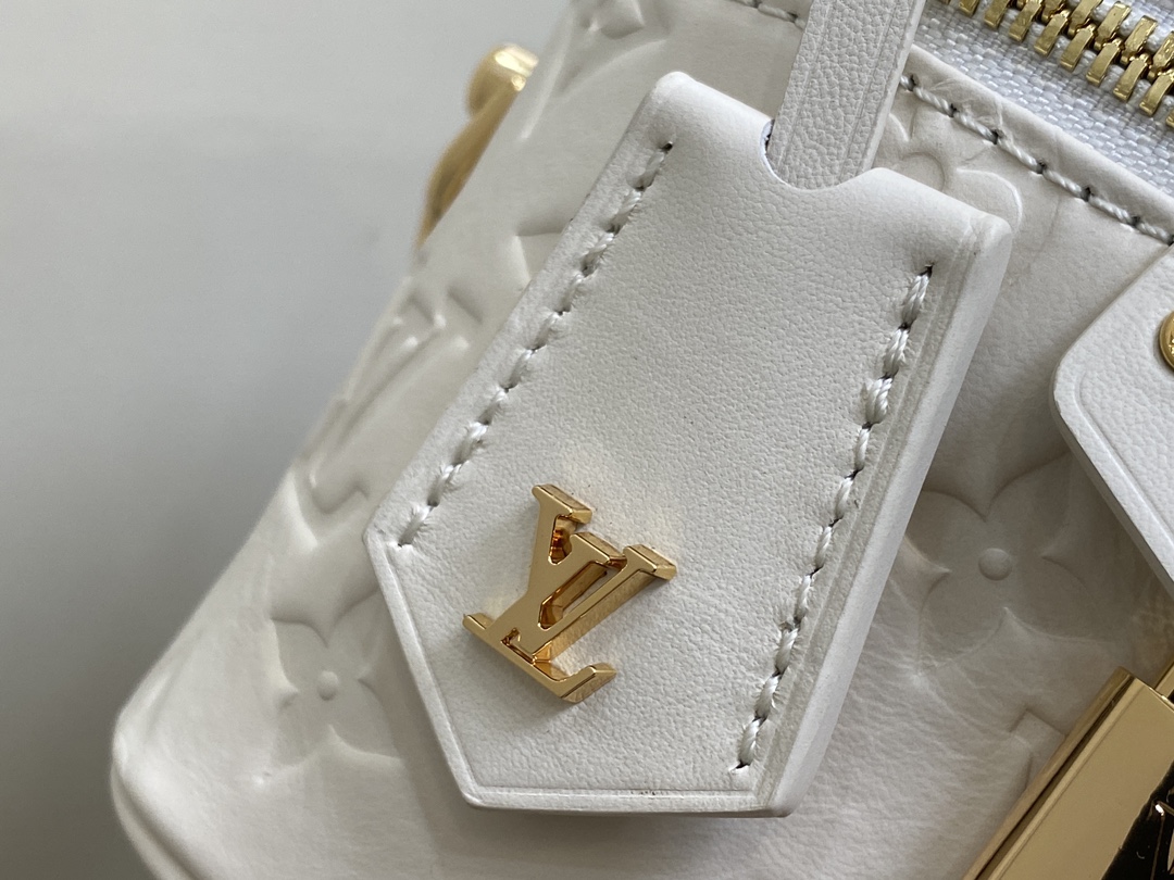 White Full Leather Embossed Cosmetic Bag - Image 3