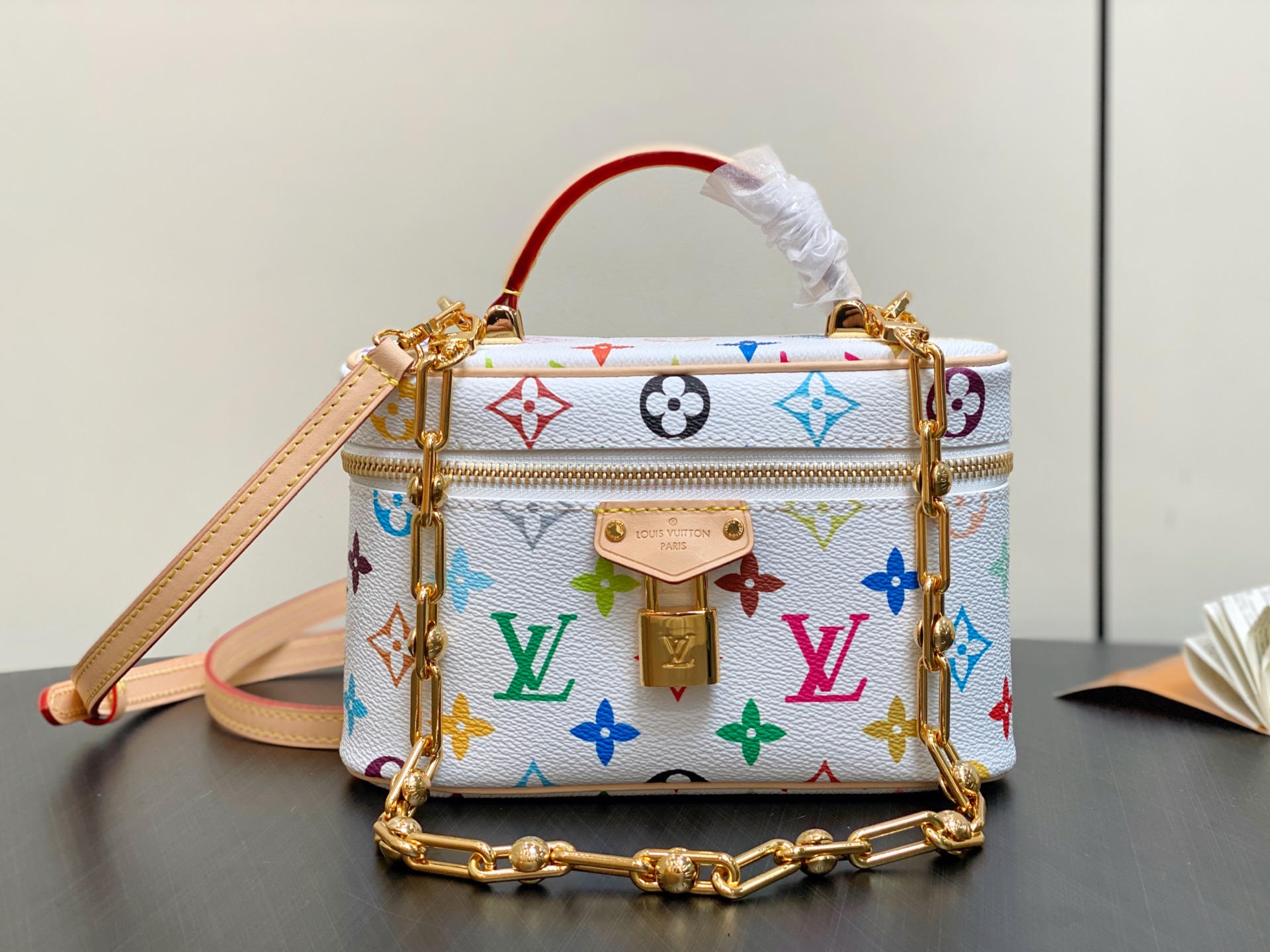 White LV x TM Vanity Chain Pouch Cosmetic Bag - Image 3