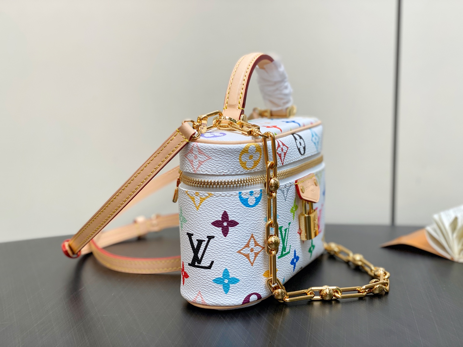 White LV x TM Vanity Chain Pouch Cosmetic Bag - Image 8