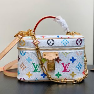 White LV x TM Vanity Chain Pouch Cosmetic Bag