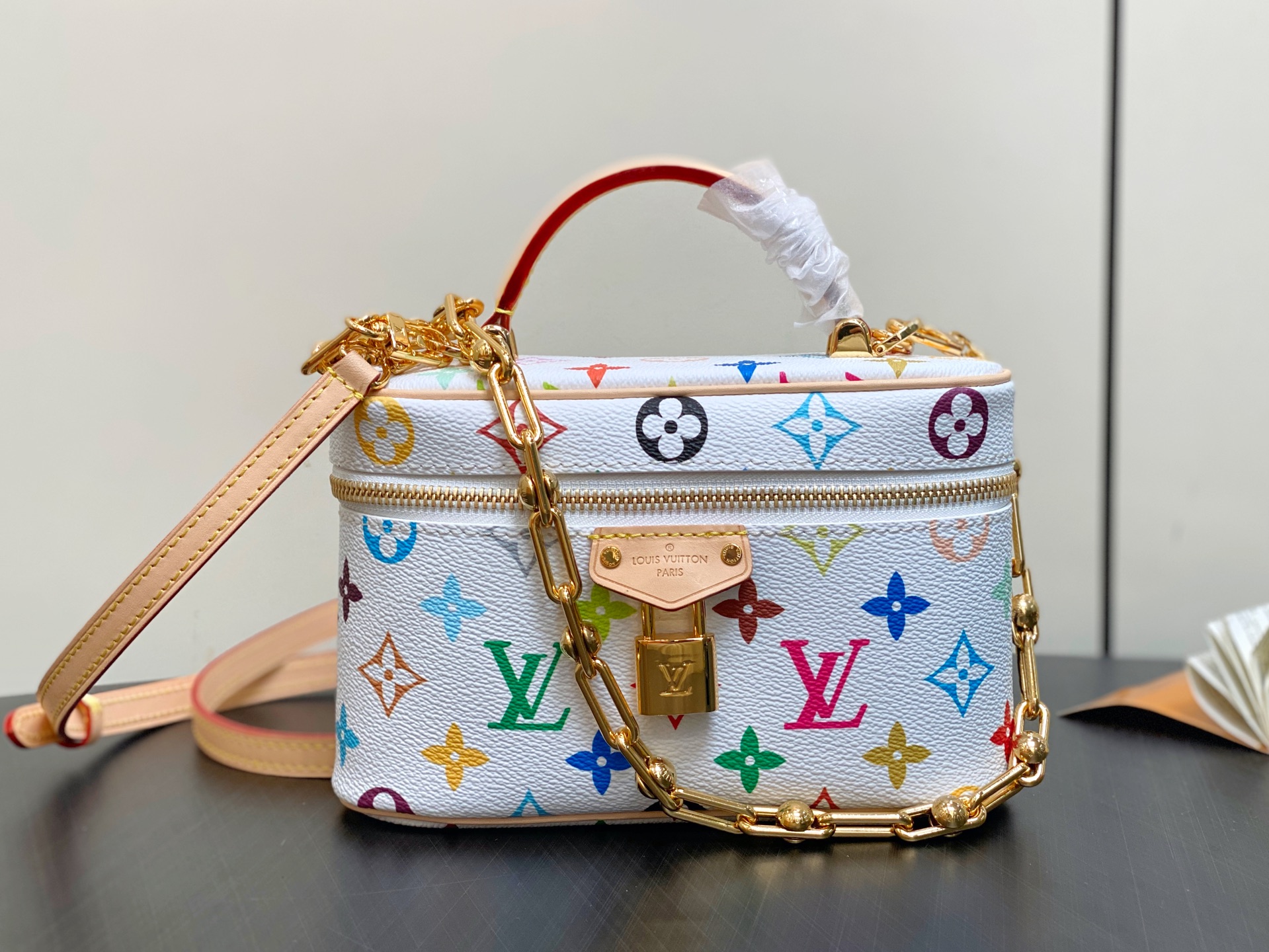 White LV x TM Vanity Chain Pouch Cosmetic Bag