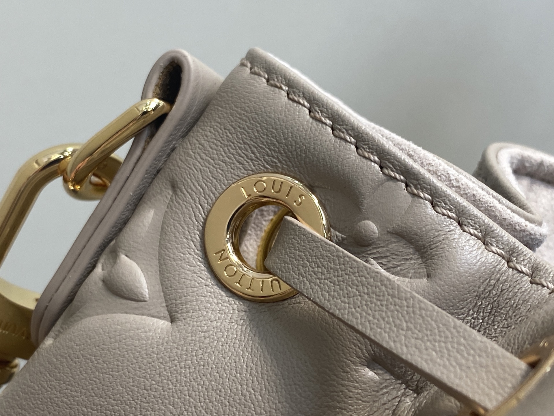 Gray Small Full Leather Embossed Backpack Coussin Backpack - Image 6