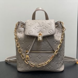 Gray Small Full Leather Embossed Backpack Coussin Backpack