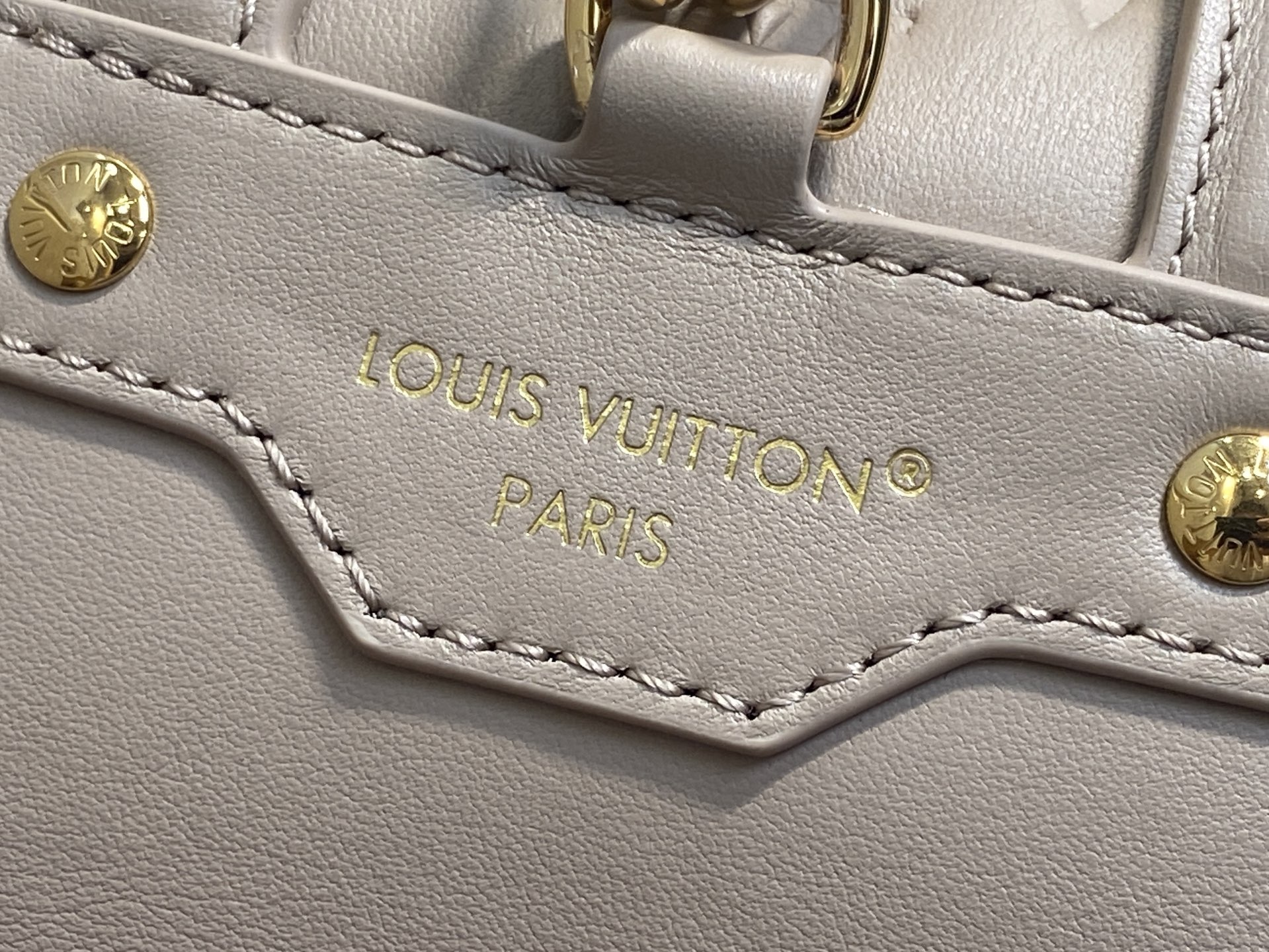 Gray Small Full Leather Embossed Backpack Coussin Backpack - Image 2