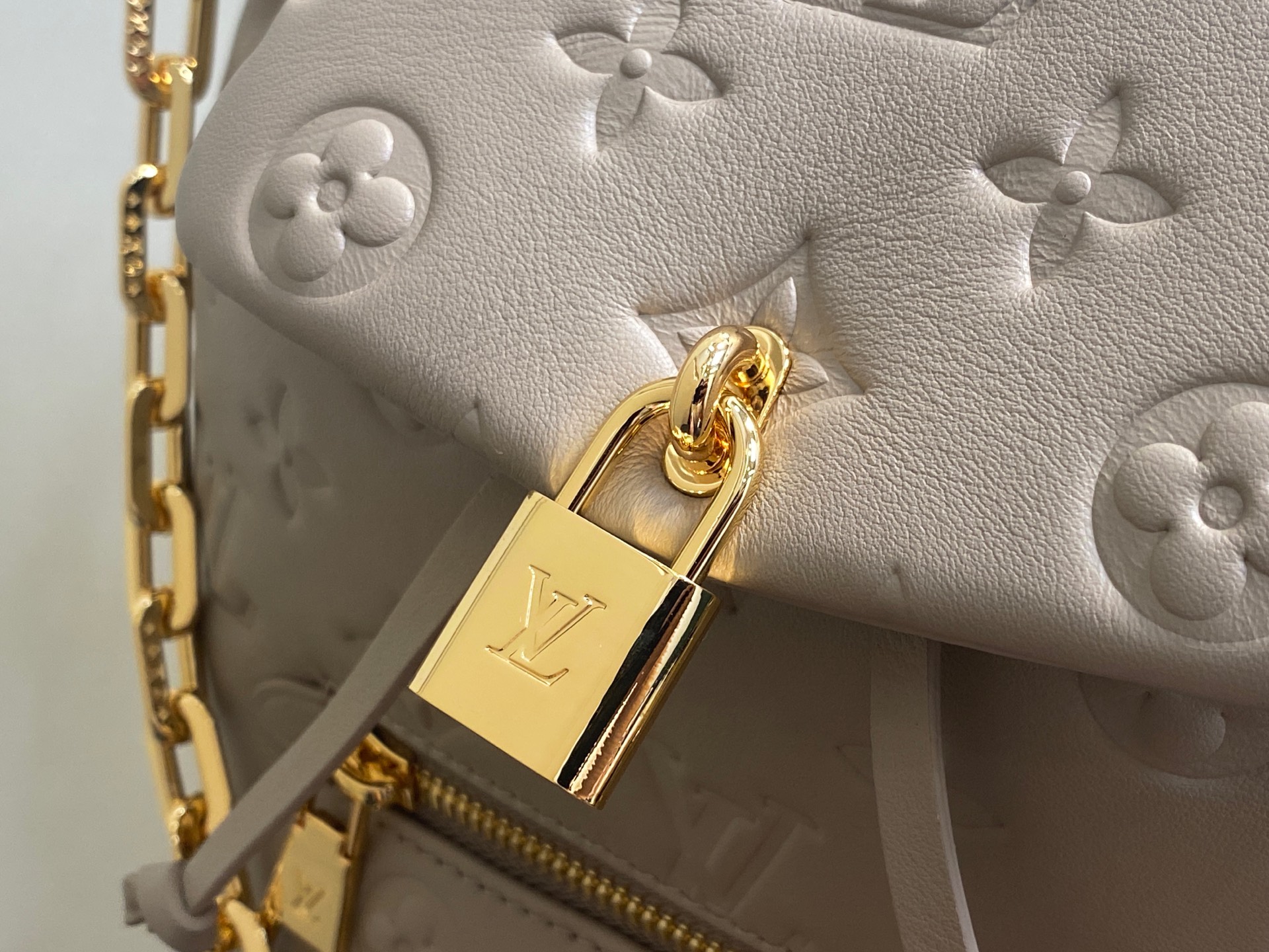 Gray Small Full Leather Embossed Backpack Coussin Backpack - Image 10