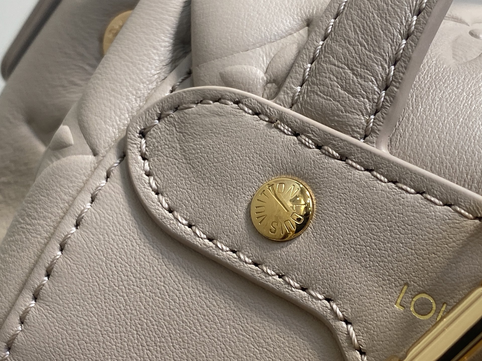 Gray Small Full Leather Embossed Backpack Coussin Backpack - Image 9