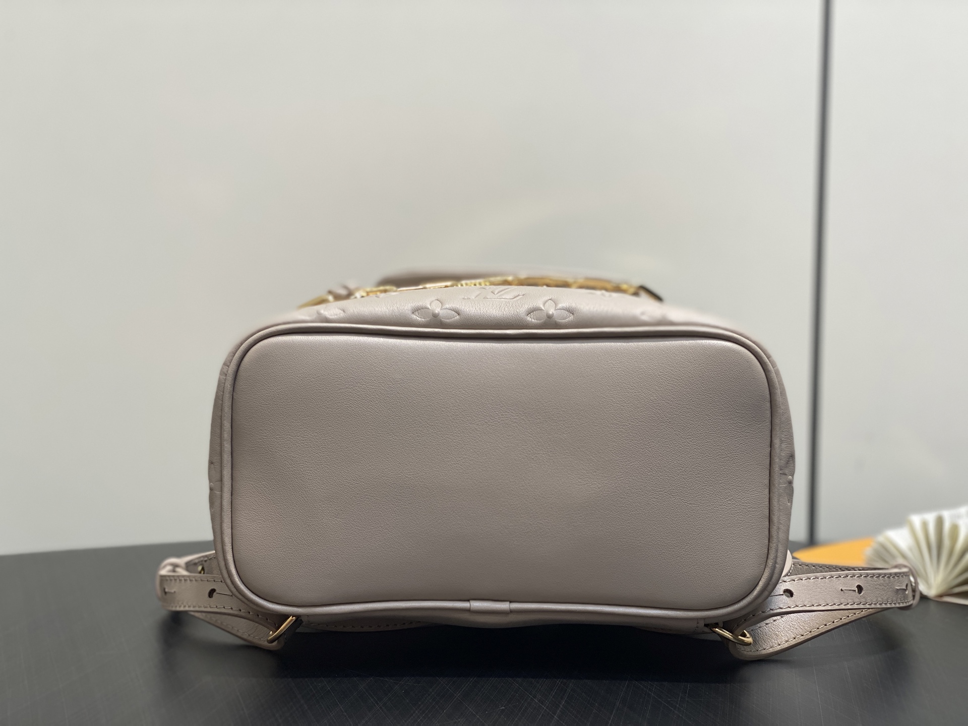 Gray Small Full Leather Embossed Backpack Coussin Backpack - Image 8